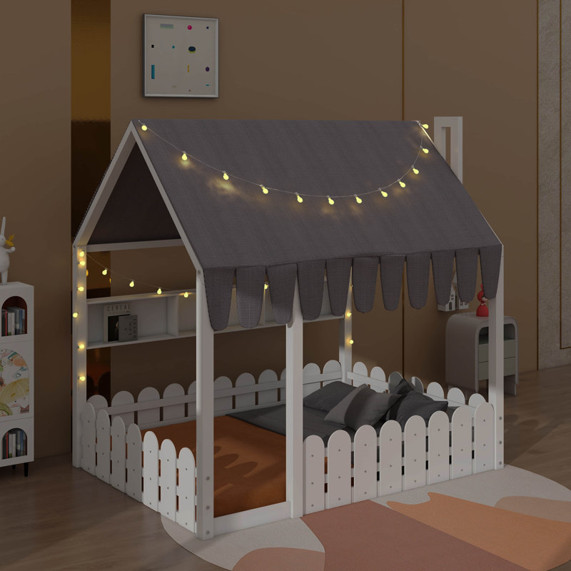 Lit en bois Montessori House, Lit double, Blanc