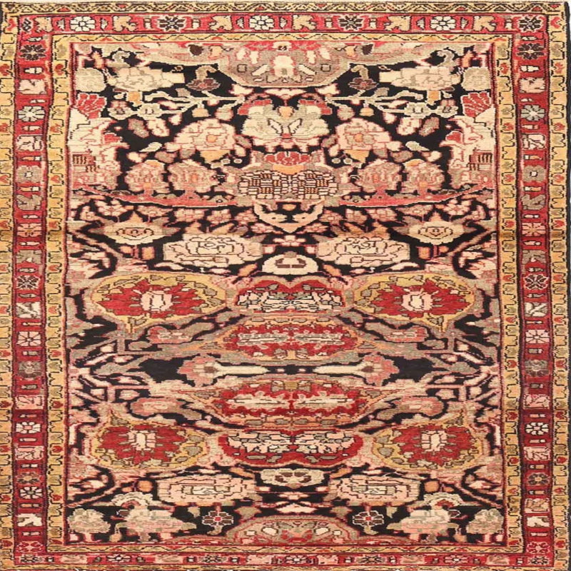 Tapis traditionnel rouge / beige Ousmane, Carré 5 pi