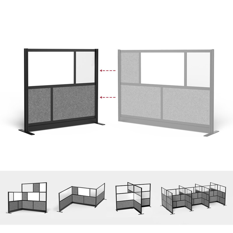 Harmony Workflow Modular Wall with Frame - 53" x 48" Starter Wall with Whiteboard, Black/Gray