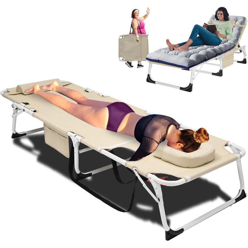 Face Down Tanning Chair With Face Arm Hole,5-Position Adjustable Folding Lounge Chair ForSunbathing, Khaki