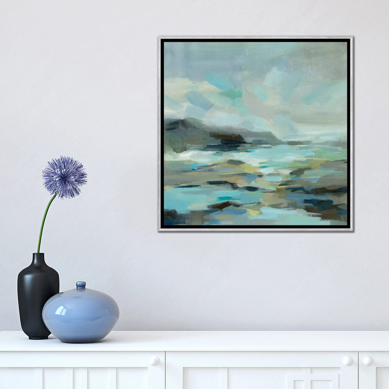 «Blue Lagoon» par Silvia Vassileva - reproduction d'art, Toile avec cadre argenté, Pas de tapis, H 18 po x l 18 po x 1,5 po