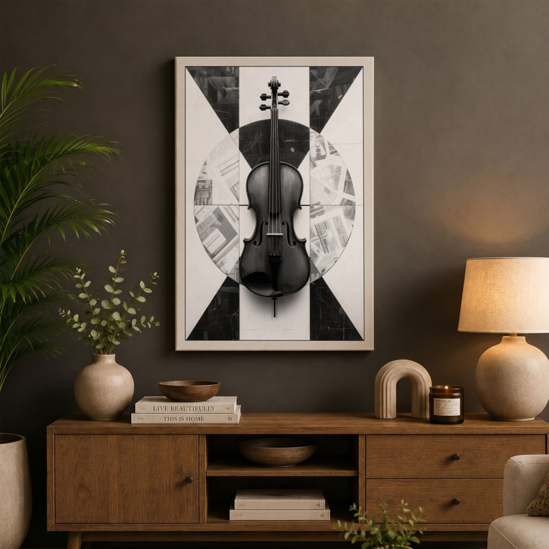 Violin Symmetry Modern - Wrapped Canvas, 18x12 - 45.7 x 30.5 cm, Terracotta Border
