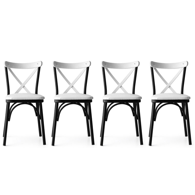 Chaise d’appoint rembourrée à dossier en croix, Blanc, Blanc / noir, 4