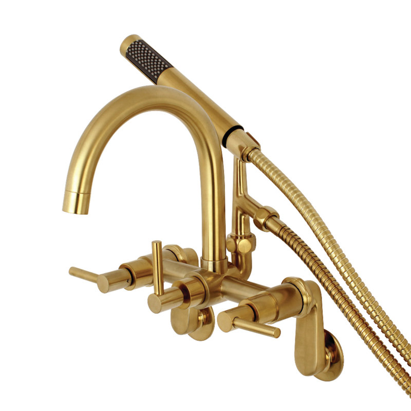 Brushed Brass Wall Mount Tub Faucet with Hand Shower