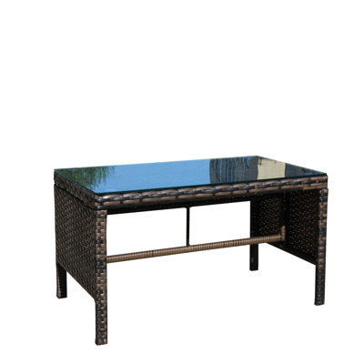 Patio Coffee Table With Glass - Water , 31.19X17.5X15 Inch Outdoor Clear 15 Inch, Brown, Assembly