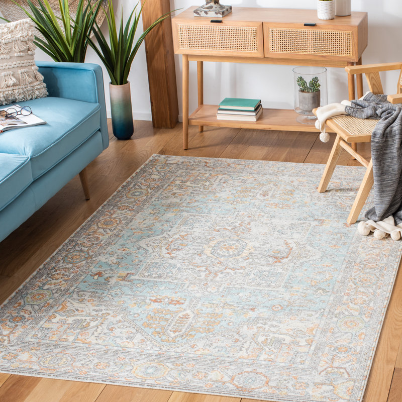 Fetterman Oriental Aqua/Orange Area Rug, Rectangle 6' x 9'