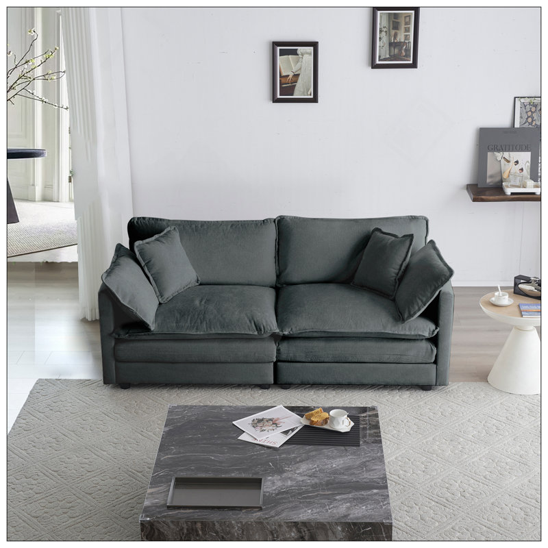 Canapé pour causeuse moderne en tissu de grande taille à 2 places avec 4 coussins, chenille grise, Gris