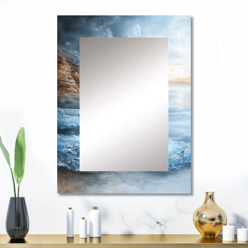 Parallel Beach of Abstract Coastal Landscape II - Minimalisme, miroir mural unique, grand miroir bleu, impression d'art en métal