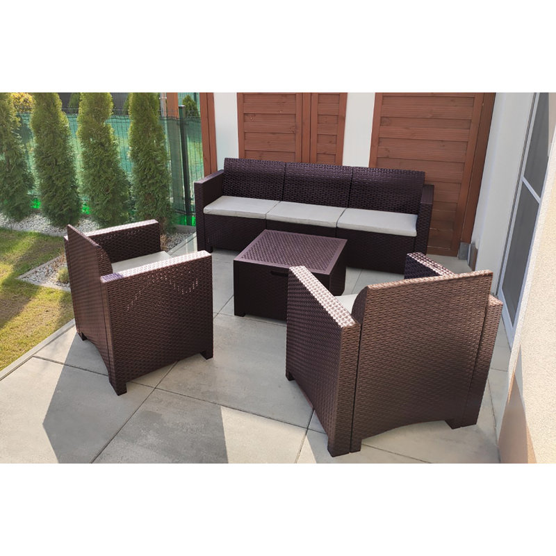 Lochlain 5 - Person Patio Dining Set with Square Table , Cushions Included, Brown