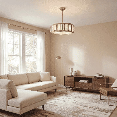 Ventilateur D'Lier 4 lumières DEL Gideon en laiton chaud