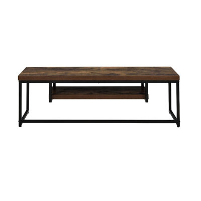 Meuble télé de 47 po de style industriel, plateau en bois de chêne vieilli en métal noir, téléviseurs de 50 po, espaces de vie principaux, 1 espace de rangement, base de style traîneau en métal avec barre transversale de 47 po de style industriel