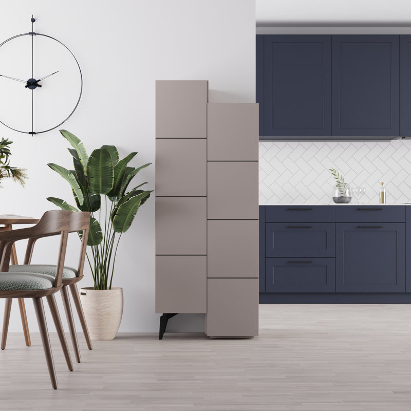 Alisen 8-Door Cabinet Stylish Multipurpose Storage with 8 Shelves, Light Mocha