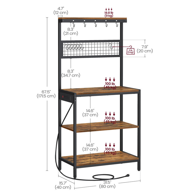 Support à café 31,5 pouces avec tablette de rangement réglable, Brun rustique / noir
