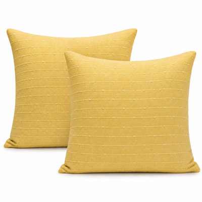 Excellere Home 20 in x 20 in Yellow Decorative Cotton Throw Pillow Inserts, Textured Clipped Dot Boho Cushion, 2-Pack