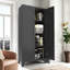 Armoire de rangement en métal de 155 cm (61 po) avec 2 portes élégantes, étagères réglables, noire, pour chambre, cuisine, bureau - Polyvalente, portes en acier noir faciles à nettoyer et idéale pour le salon, le corridor, grand espace de rangement.