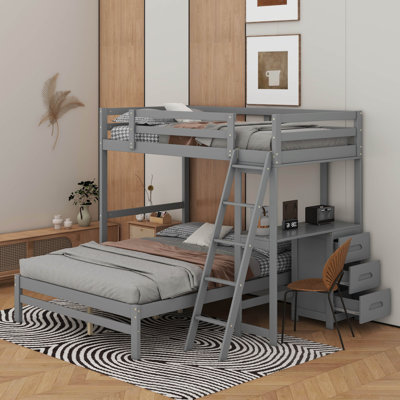 Twin Over Full Bunk Bed With Built-In Desk And Three Drawers