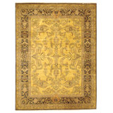 Hand Knotted Wool Oriental Area Rug in Gold And Black