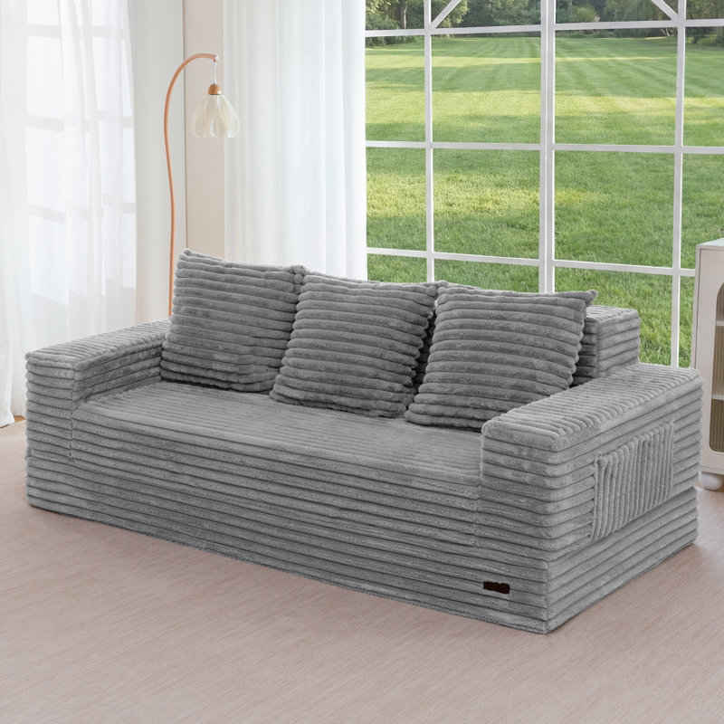 Boneless 4 In 1 Convertible Boneless Couch, Gray, 21" H x 80" W x 37.8" D 