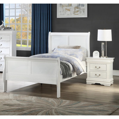 Twin Size Bed - White Louis Phillipe Solid Wood 1pc Bed with No Box Spring Needed, Strong Support