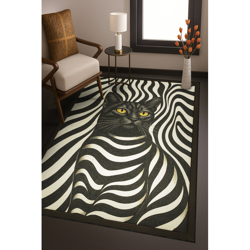 Tapis bleu tissé lavable rétro Mosso, 4'11" x 9'10"
