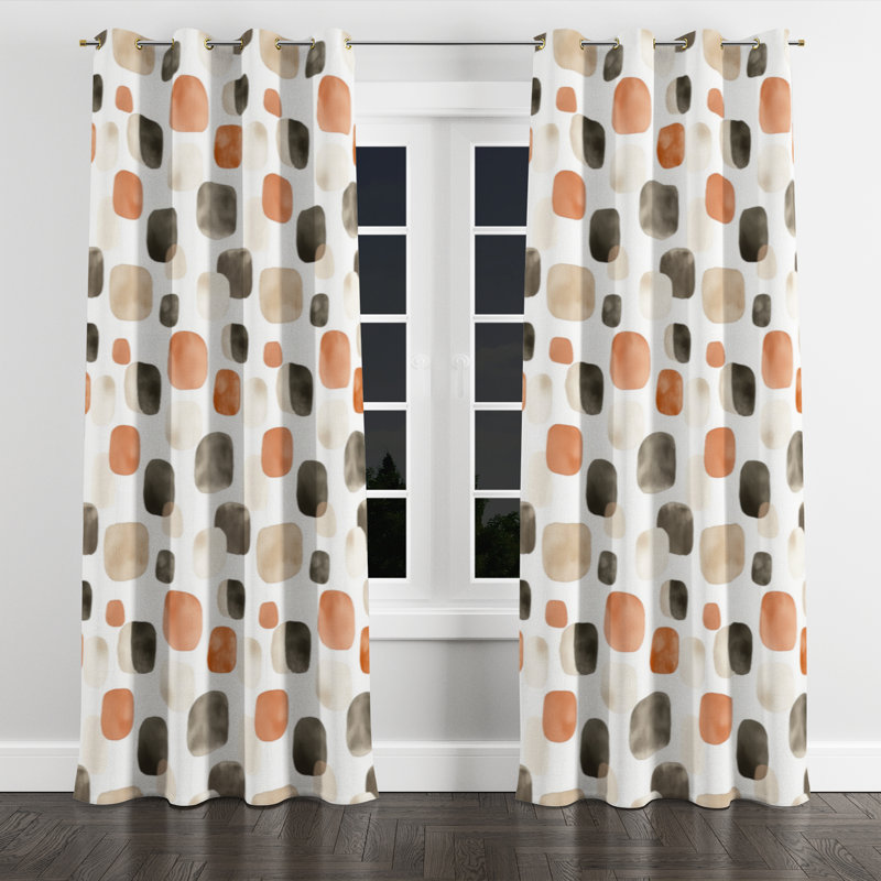 Abstract Window curtains - Orange Bonnielee Grommet Curtain - 1 Panel, Gold Grommets, 52" W x 63" L