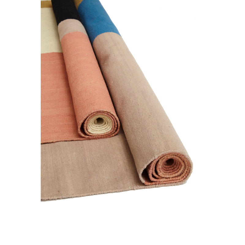Rectangle Geometric Flatweave Rectangle 5' x 7' Wool Area Rug in Brown/Red, Rectangle 5' x 7'
