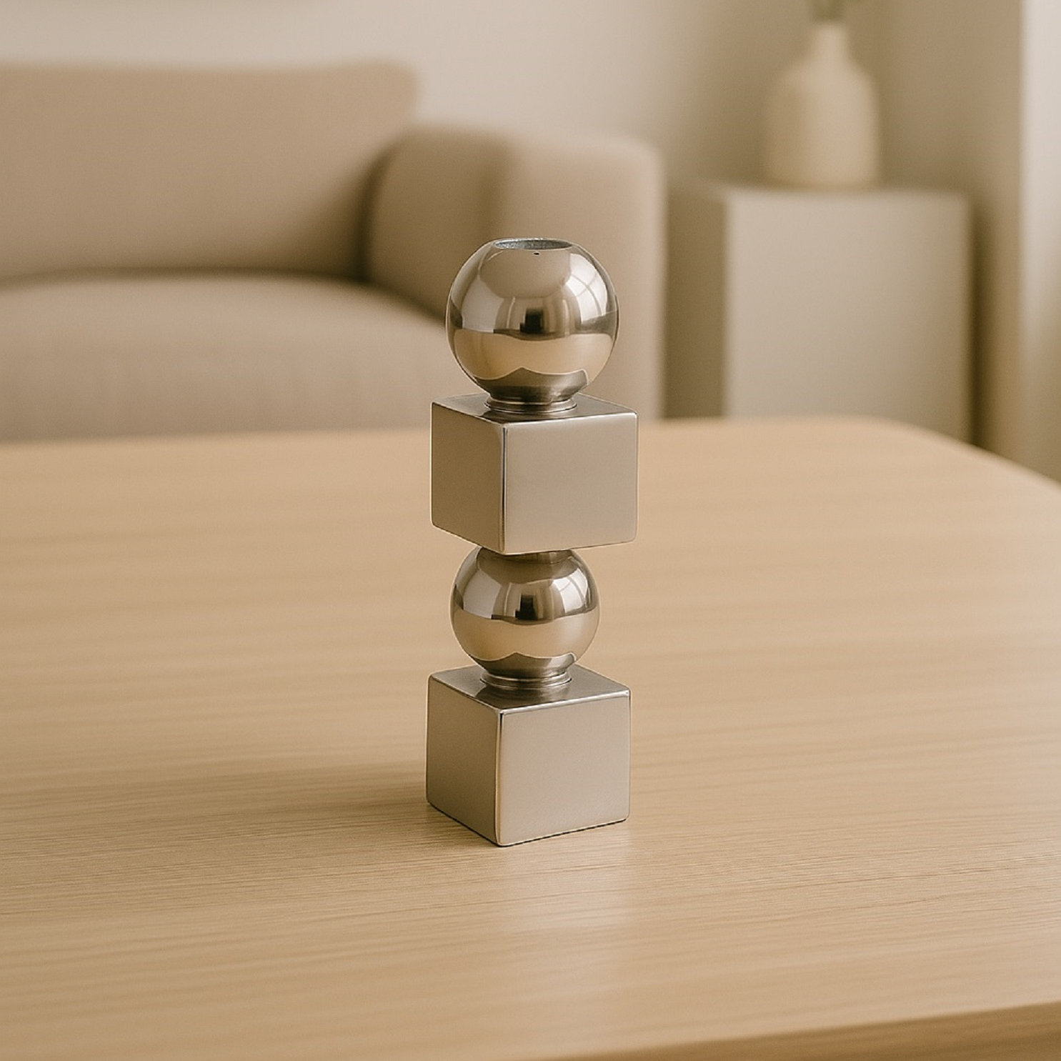 Aluminium Candle Holder Med, Silver, 8" H x 2" W x 2" D