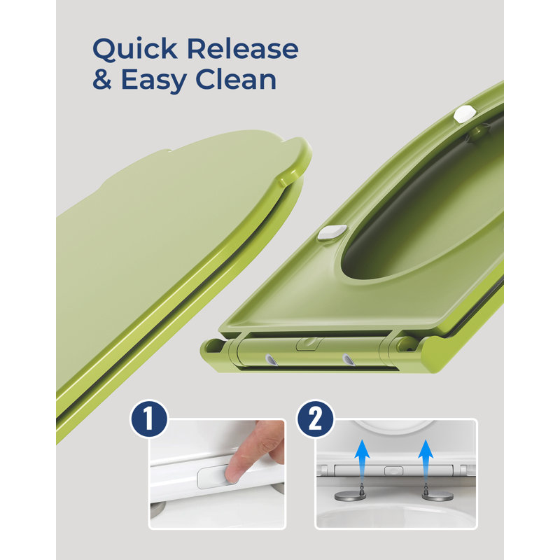  D Shape Toilet Seat with Hinge Covers Blue Soft Close Heavy-Duty Duroplast Quick Release, Light Green 