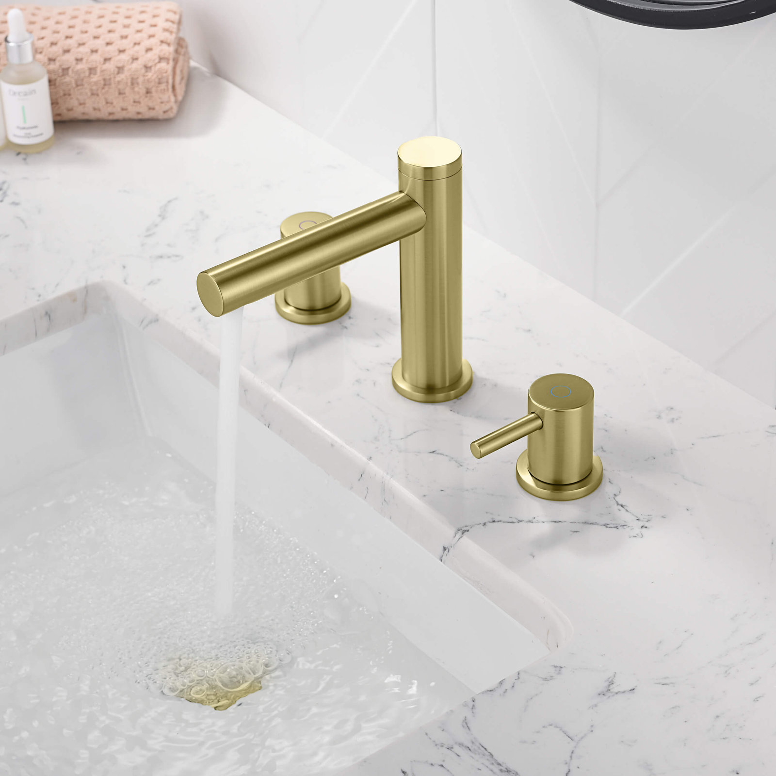 Circular 8" Widespread Faucet with Pop-Up Drain, Brushed Gold