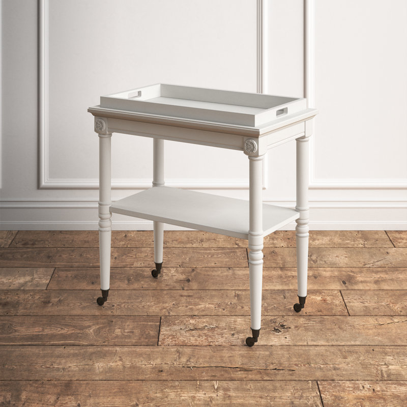 Frisco Rectangular Bar Cart with Caster Wheels, Antique White