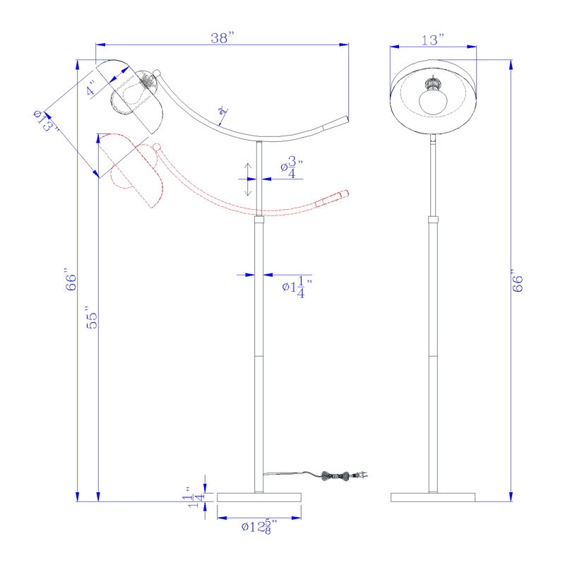 66'' Brass Swing Arm Floor Lamp