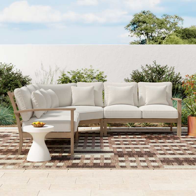 Vergara 5-Piece Acacia Wood Outdoor Sectional Sofa Set with Cushions, Beige