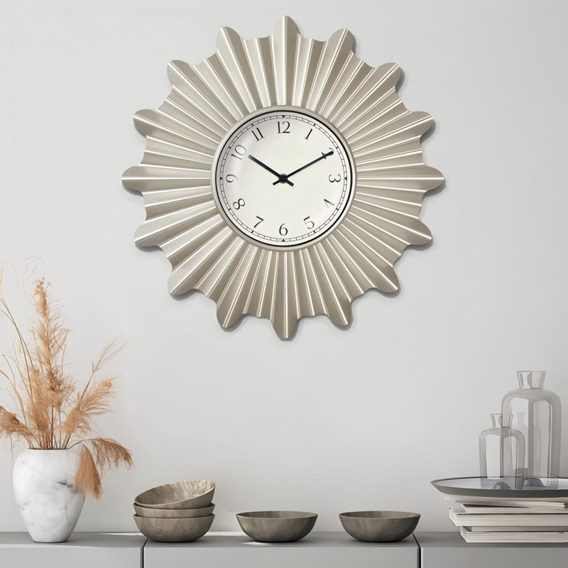 Horloge murale Mid Century Modern, Argent matinal