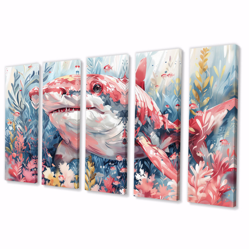 Aquarelle de requin rose et gris, H 28 po x l 60 po