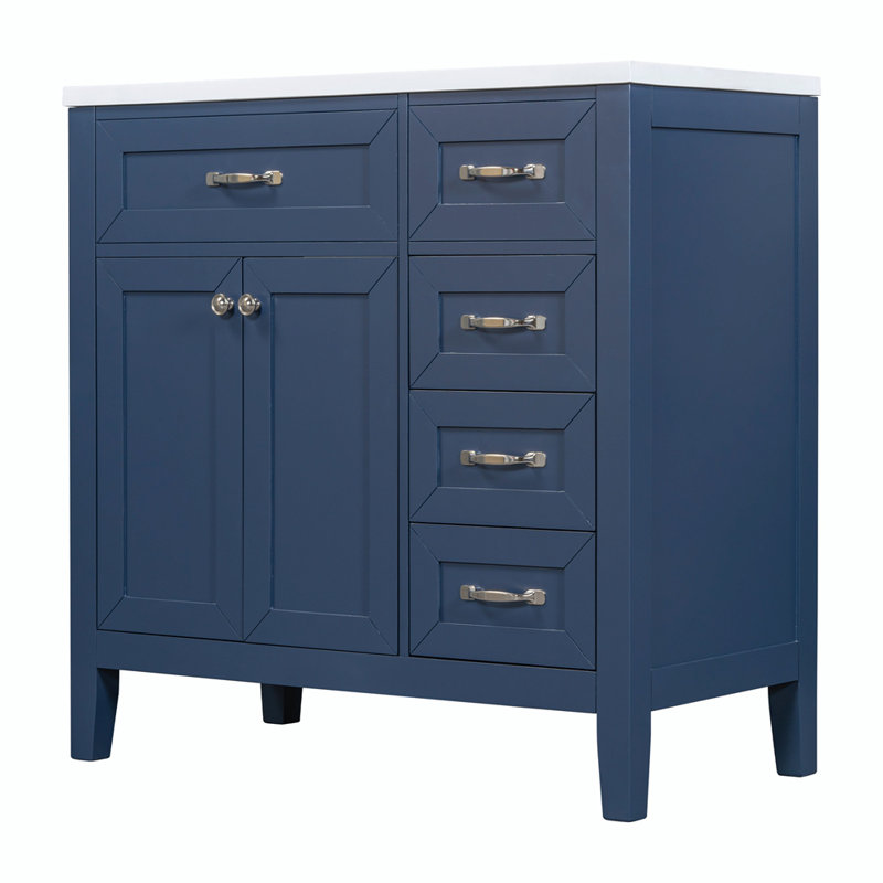 Meuble-lavabo simple avec plateau en céramique Filipp, Bleu