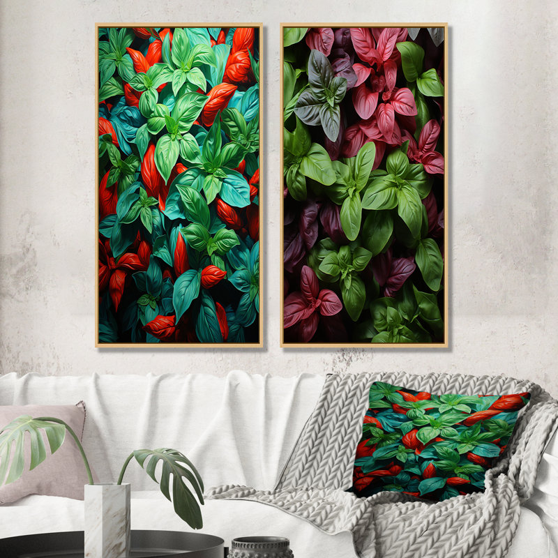 Herbes Basil Vibrance II - ensemble de 2 reproductions d'art sur toile Herbs, Cadre flottant brun, H 32 po x l 33 po