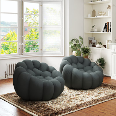 Fauteuil d'appoint rembourré en forme de citrouille 48,43 po Kayi (ensemble de 2), aucun assemblage requis