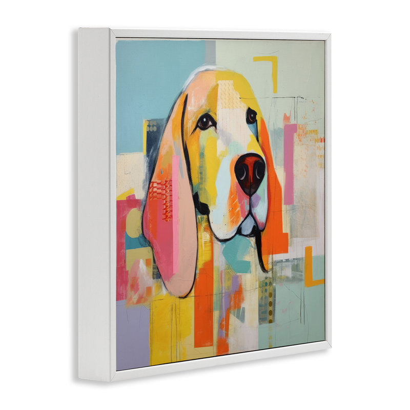 Az-108 - Portrait de chien abstrait encadré, H 17 po x l 17 po x P 1,5 po, Giclée encadrée blanc bord de mer