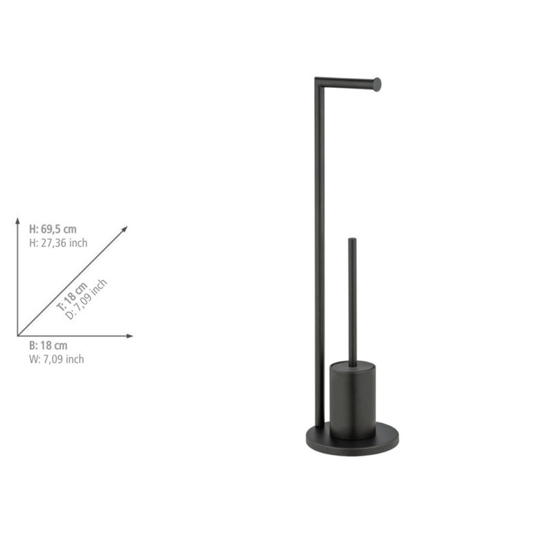 Latitude Run free-standing toilet set, Mod. Assif, with toilet roll holder and toilet brush, Black