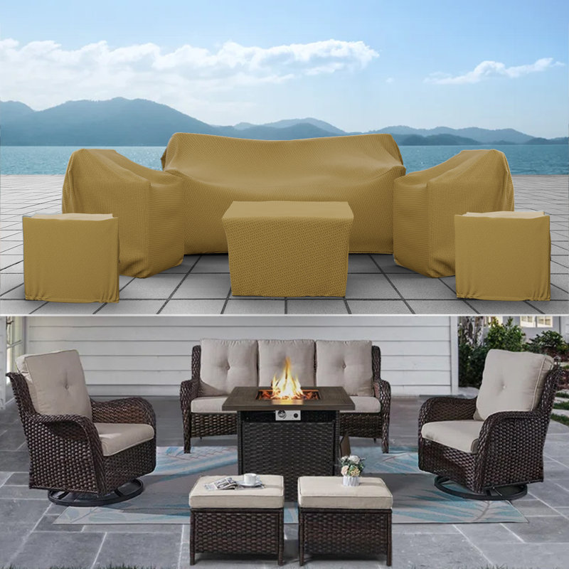Argyri 7 Person Conversation Set Covers, 6 Piece Patio Furniture Cover Set, Water-Repellent UV & Weather-Resistant Covers for Brandtley Sofa, Loveseat, Chairs & Table with Elastic & Padded Handles