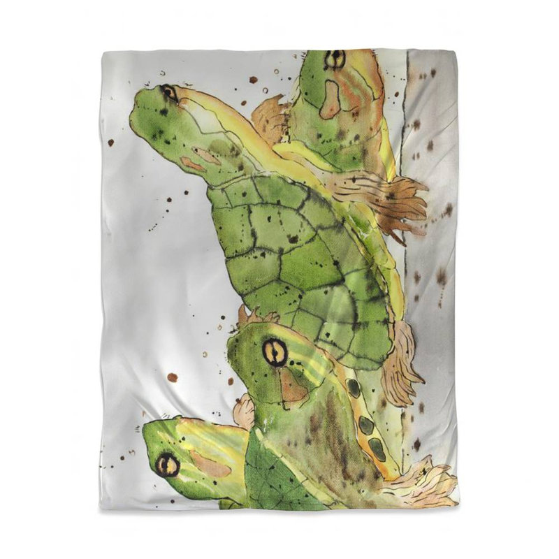 Small Aquatic Turtles Duvet Cover | Brown Illustrative Decor, Twin Duvet Cover