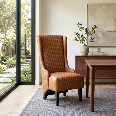 Fauteuil d'appoint à dossier haut en similicuir de 23,03 pouces de large, fauteuil à oreilles haut et confortable avec revêtement capitonné et pieds en bois, chaise d'appoint moderne pour le salon, la chambre à coucher et la salle à manger