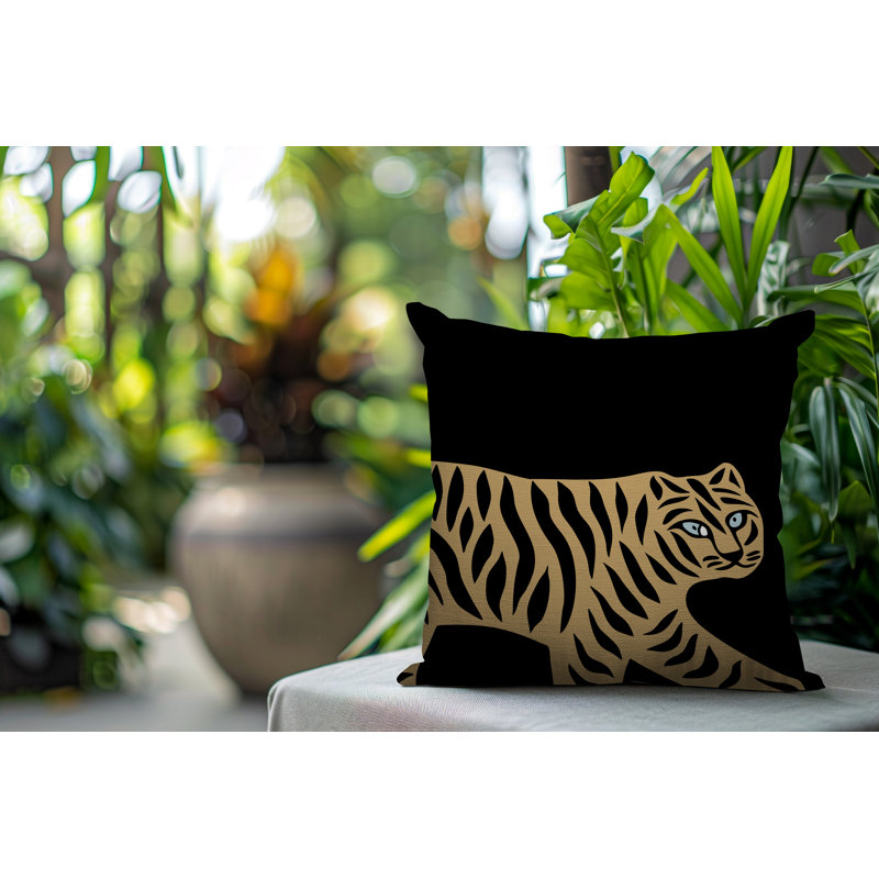 Oreiller carré intérieur / extérieur Gigi Tiger, H 18 po x l 18 po, Noir