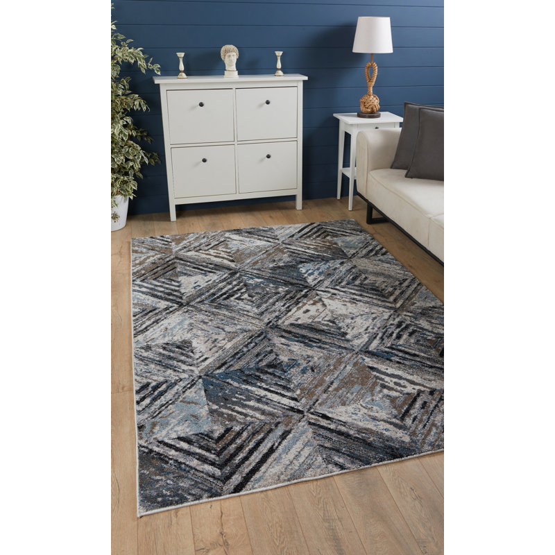 Tapis bleu / ivoire, Rectangle 7 pi 10 po x 10 pi 10 po