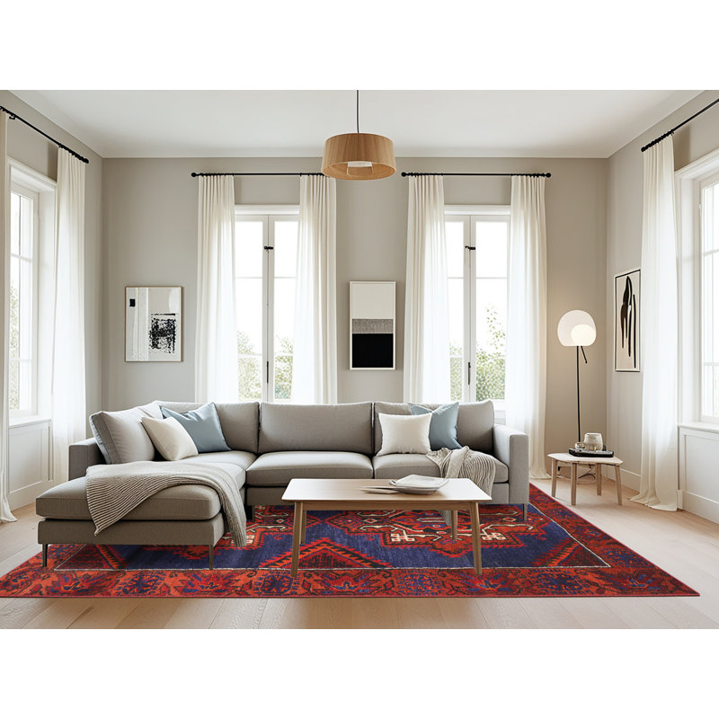 Tapis traditionnel rouge / bleu / blanc, Rectangle 8 pi x 10 pi