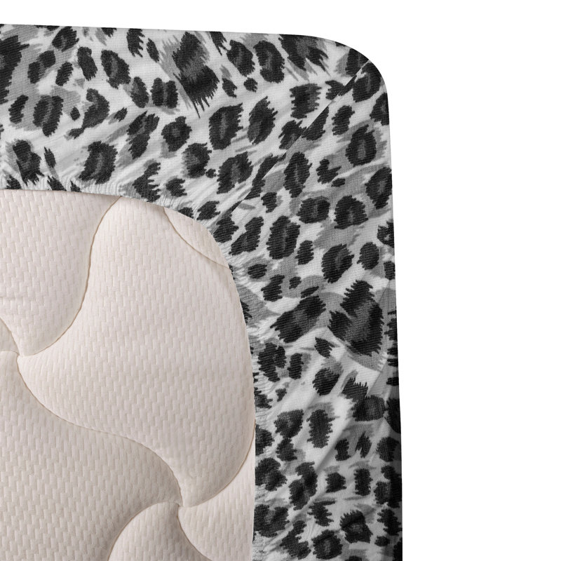 Ambesonne Leopard Print Sheet Set Grey Wild Cat Spots Black and Grey, California Sheet Set with 2 Pillowcases