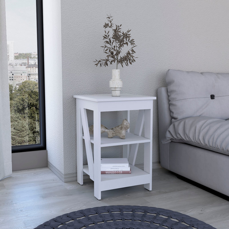 Table de bout / table de chevet à 3 niveaux, table d'appoint pour petit espace, noir, Blanc