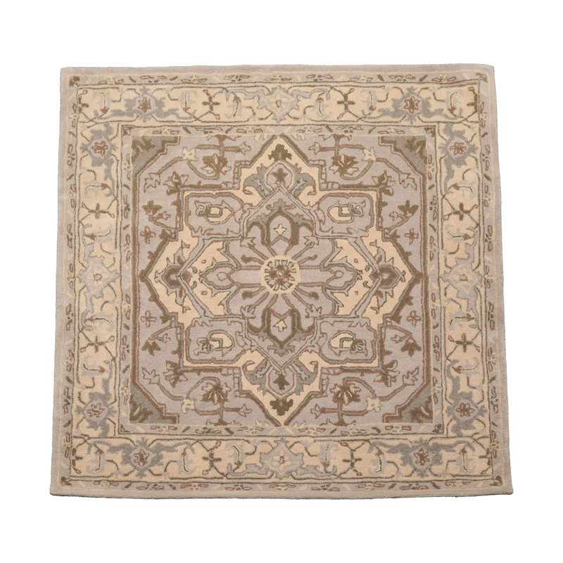 Traditional Geometric Wool Oriental Area Rug in Multi Sizes Gray Hand Tufted, Square 6'