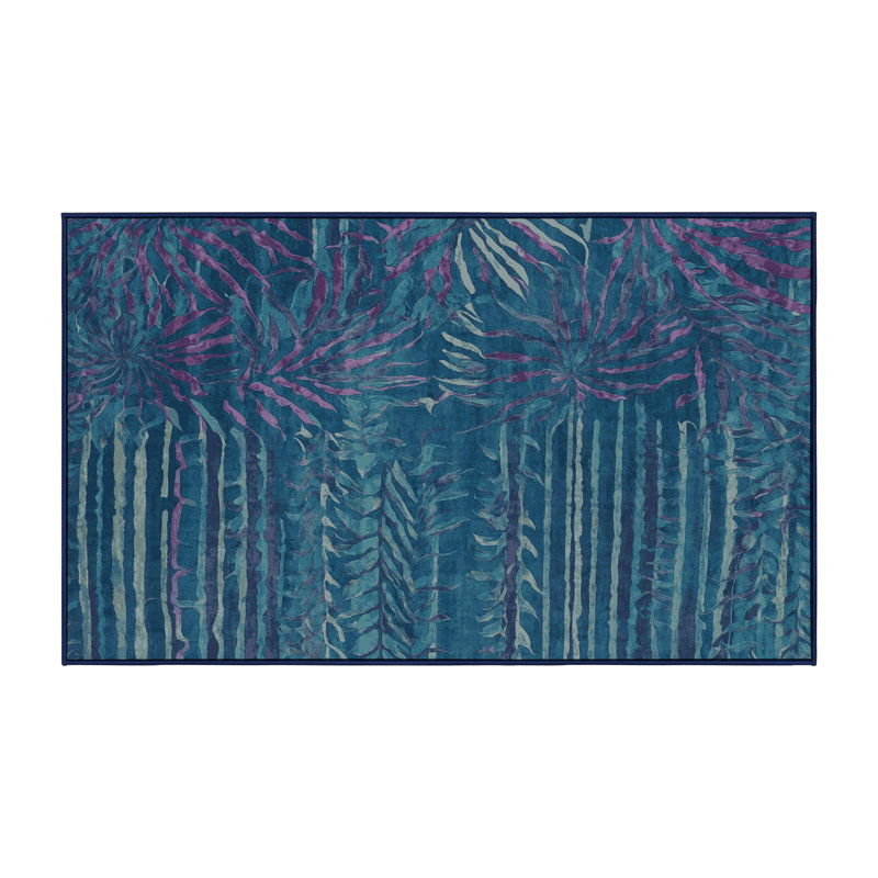 Machine Washable Blue Area Rug, Rectangle 3' x 5'