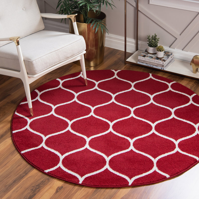 Tapis géométrique Llanet, Red, Rond 5 pi 1 po